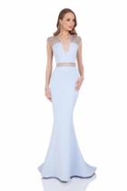Terani Couture - V Neck Cap Sleeves Mermaid Gown 1612p0570b