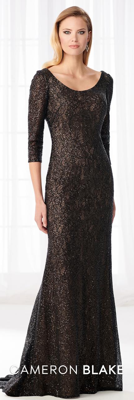 Cameron Blake - 218608w Scoop Quarter Length Sleeves Evening Dress