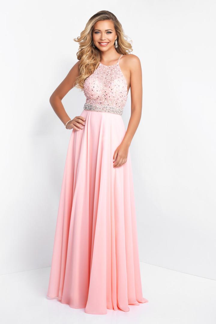 Blush - 11556 Beaded High Halter Chiffon Gown