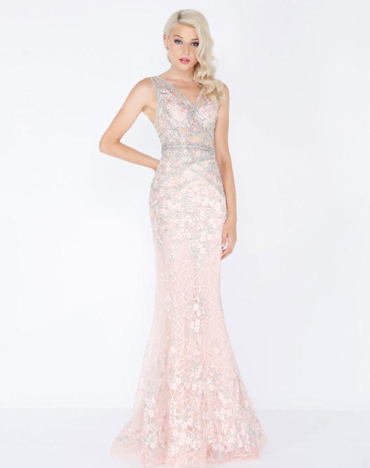 Mac Duggal - 50471m Shimmering Floral Beaded Ribbons Sheath Dress