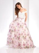 Clarisse - 3419 Off Shoulder Lace And Floral Print Evening Gown