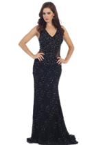 Long Fitted Sleeveless Dress With Rhinestones
