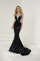 Tiffany Designs - 16268 Plunging V-neck Illusion Cutout Velvet Gown