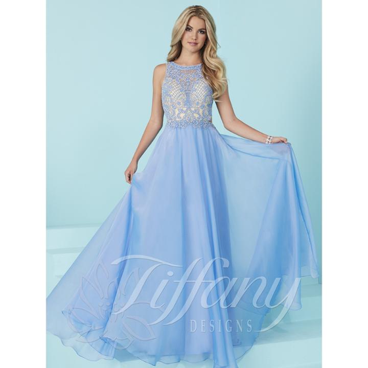 Tiffany Designs - Stunning Bateau A-line Evening Gown With Lattice Beadwork 16233