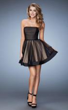 La Femme - 23354 Stripes Straight Pleated Cocktail Dress