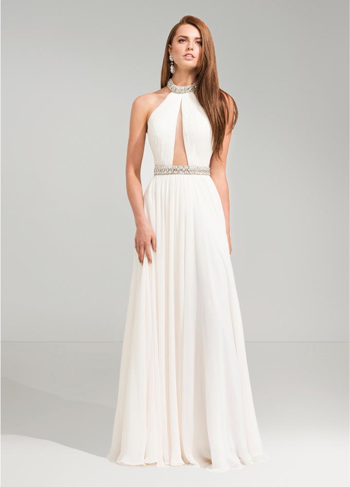 Ashley Lauren - 1103 Rhinestone Beaded High Halter Chiffon A-line Dress