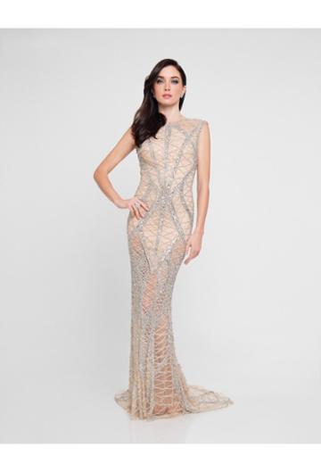 Terani Couture - 1812gl6499 Beaded Illusion Jewel Sheath Dress