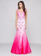 Colors Dress - 1598 Floral Ombre Satin Evening Dress