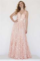 Jolene Collection - 18326 Deep V-neck Floral A-line Gown