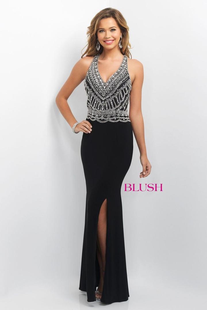Blush - Bejeweled Halter Neck Jersey Sheath Dress 11134