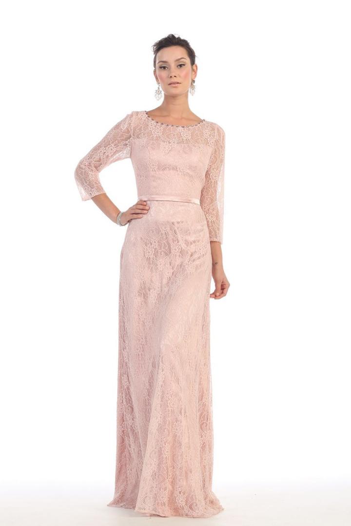 May Queen - Elegant 3/4 Sleeve Laced Bateau Neck A-line Dress Mq1278