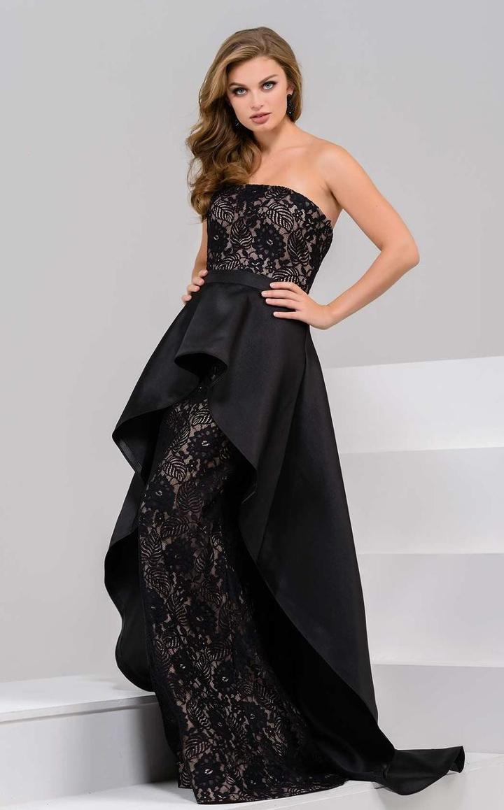 Jovani - 40789 Strapless Lace Gown With Mikado Overlay