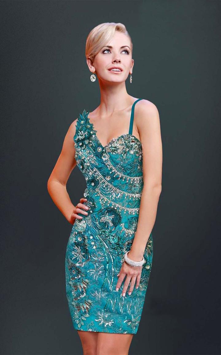 Mnm Couture - 8455sw Ornate Asymmetrical Cocktail Dress