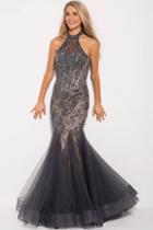 Jovani - 55261 Beaded Lace Sheer High Halter Mermaid Dress