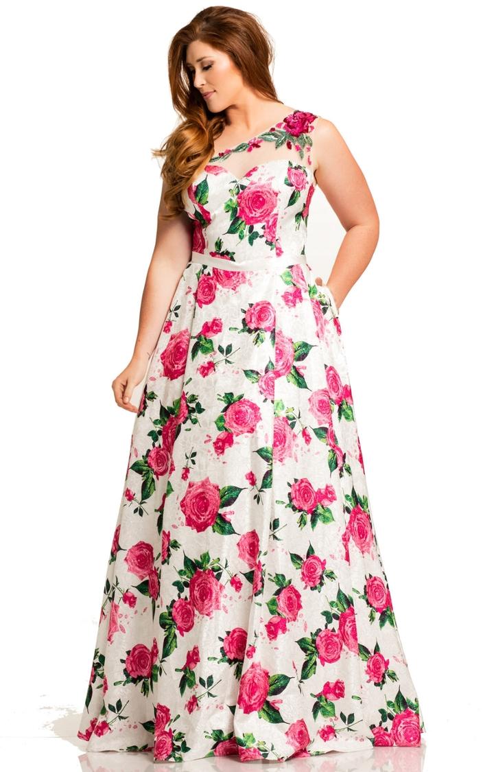 Johnathan Kayne - 8034k Asymmetrical Floral Printed Ballgown