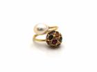Tresor Collection - Multicolor Stone & Pearl Drop Ring Band In 18k Yellow Gold