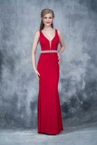 Nina Canacci - 2124 Plunging Adorned Waist Sleeveless Gown