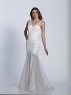 Dave & Johnny - 3384 Floral Lace Adorned Trumpet Gown