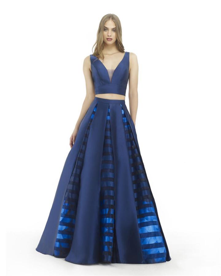 Morrell Maxie - 15773 Deep V-neck Two-piece Mikado Gown