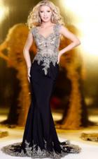 Shail K - Stunning Sleeveless Gown With Gold Appliques 4094