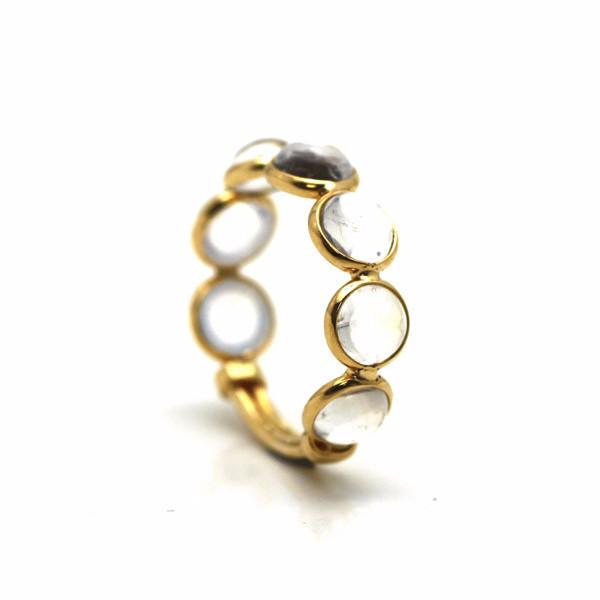 Tresor Collection - Rainbow Moonstone Round Stackable Ring Band With Adjustable Shank In 18k Yellow Gold
