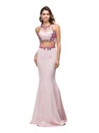 Dancing Queen - Floral Embroidered Illusion Two-piece Mermaid Dress 9778
