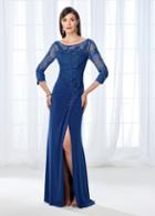 Cameron Blake - 118669 Beaded Lace Applique Quarter Sleeve Gown