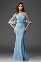 Clarisse - M6445 Lace Capelet Shimmering Evening Gown