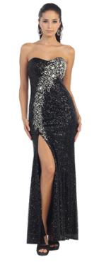 Dazzling Strapless Sequined Dress With Front Slit