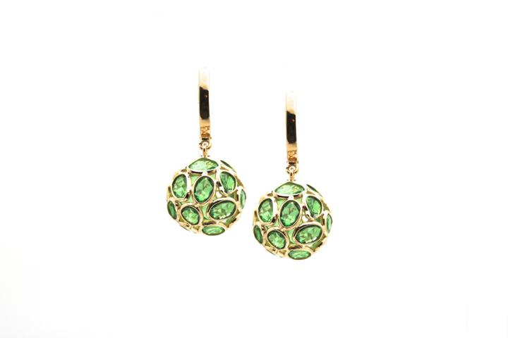Tresor Collection - Tsavorite Garnet Ball Earrings With Plain Gold Huggies In 18k Yellow Gold