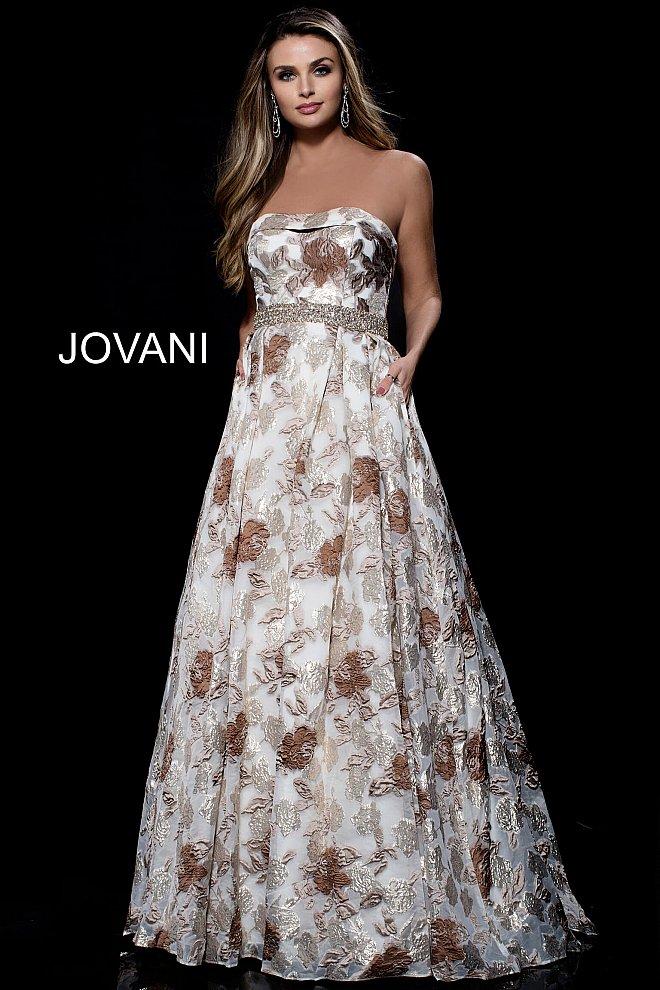 Jovani - 51818 Floral Print Brocade Semi-sweetheart Ballgown
