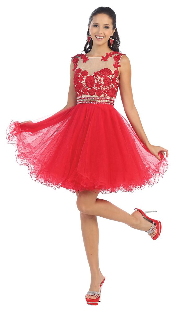 May Queen - Astonishing Embroidered Bateau Illusion A-line Dress Mq1141