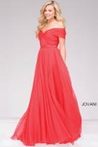 Jovani - Off The Shoulder Long Chiffon Prom Dress 42003