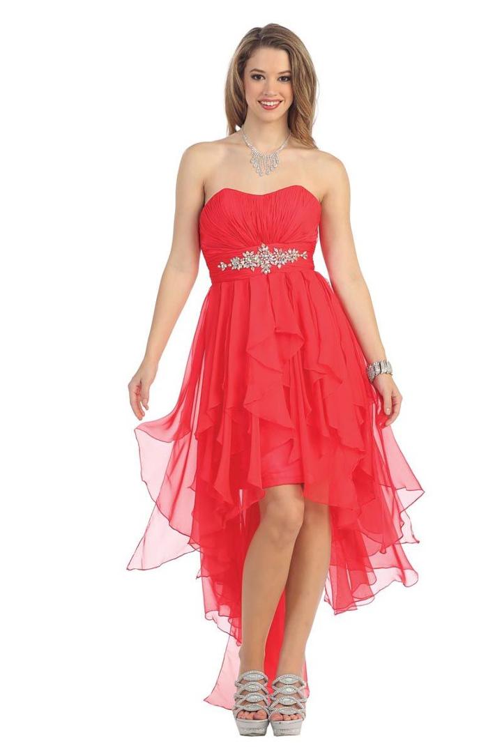 Strapless Hi-low Dress With Embroidered Middle Waist