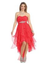 Strapless Hi-low Dress With Embroidered Middle Waist