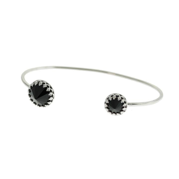 Heather Hawkins - Splendor Spike Cut Bangle - Black Spinel / White Gold