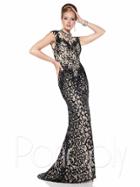 Panoply - Delicate Bejeweled High Illusion Lace Trumpet Gown 44301