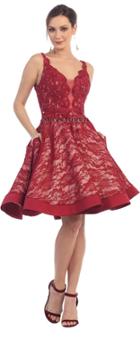 Sleeveless Embellished Lace Applique Short Dress