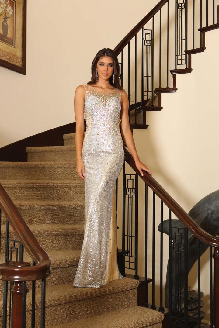 May Queen - Stunning Sequined And Rhinestone-encrusted Illusion Bateau Dress Rq7221