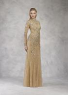 Janique - W17010 Fully Embellished Caped Evening Gown