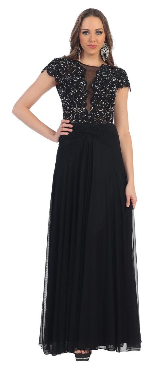 Long Beaded Lace Dress