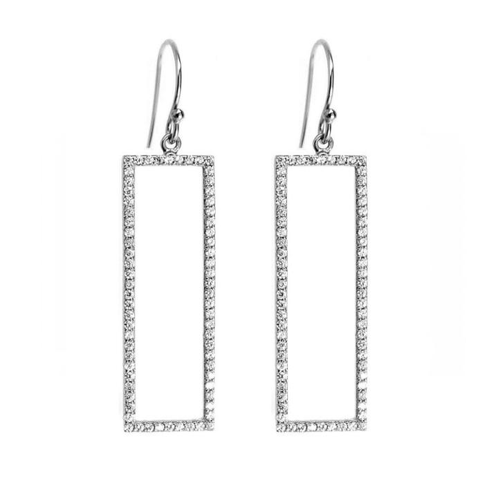Rachael Ryen - Rectangle Pave Drop Earrings In Silver