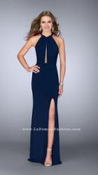 La Femme - Ravishing Halter Jersey Long Evening Gown With Keyhole Cutout 24483