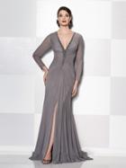 Cameron Blake - Long Sleeves Beaded V Neck Long Dres 215644w