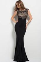 Jovani - 45154 Bateau Neck Fitted Lace Evening Gown