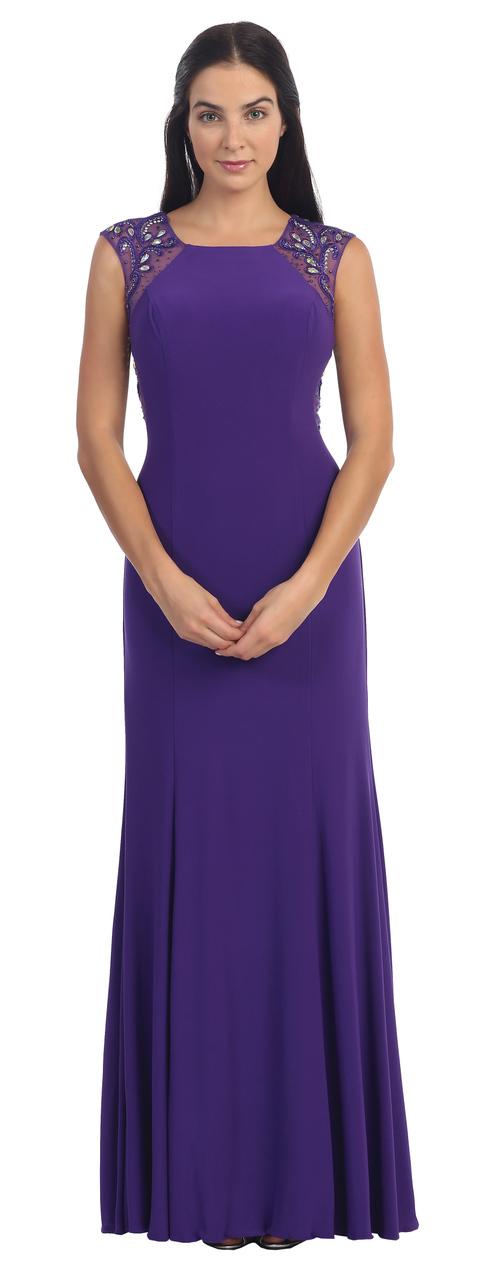 Dancing Queen - Floor Length Embellished Sheer Back Dress 8975