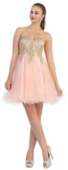 May Queen - Mq1414 Strapless Gilded Lace Empire Dress