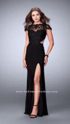 La Femme - Alluring Beaded Lace Illusion Long Evening Gown 23561
