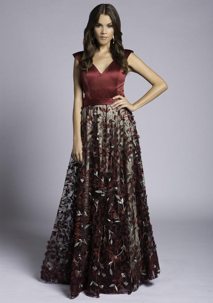 Lara Dresses - 33239 Cap Sleeve V-neck Embellished A-line Dress