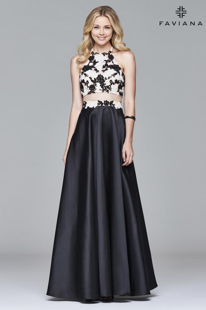 Faviana - 7936 Two-piece Lace-applique Bodice With Mikado Ball Gown Skirt
